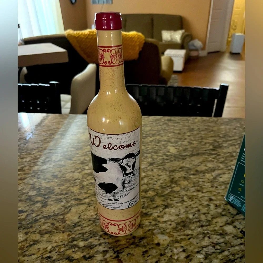 Painted Wine Bottle with Cow